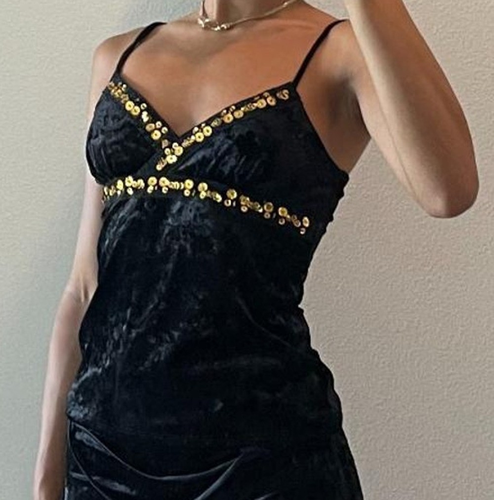 Black Velvet Top with Sequins S